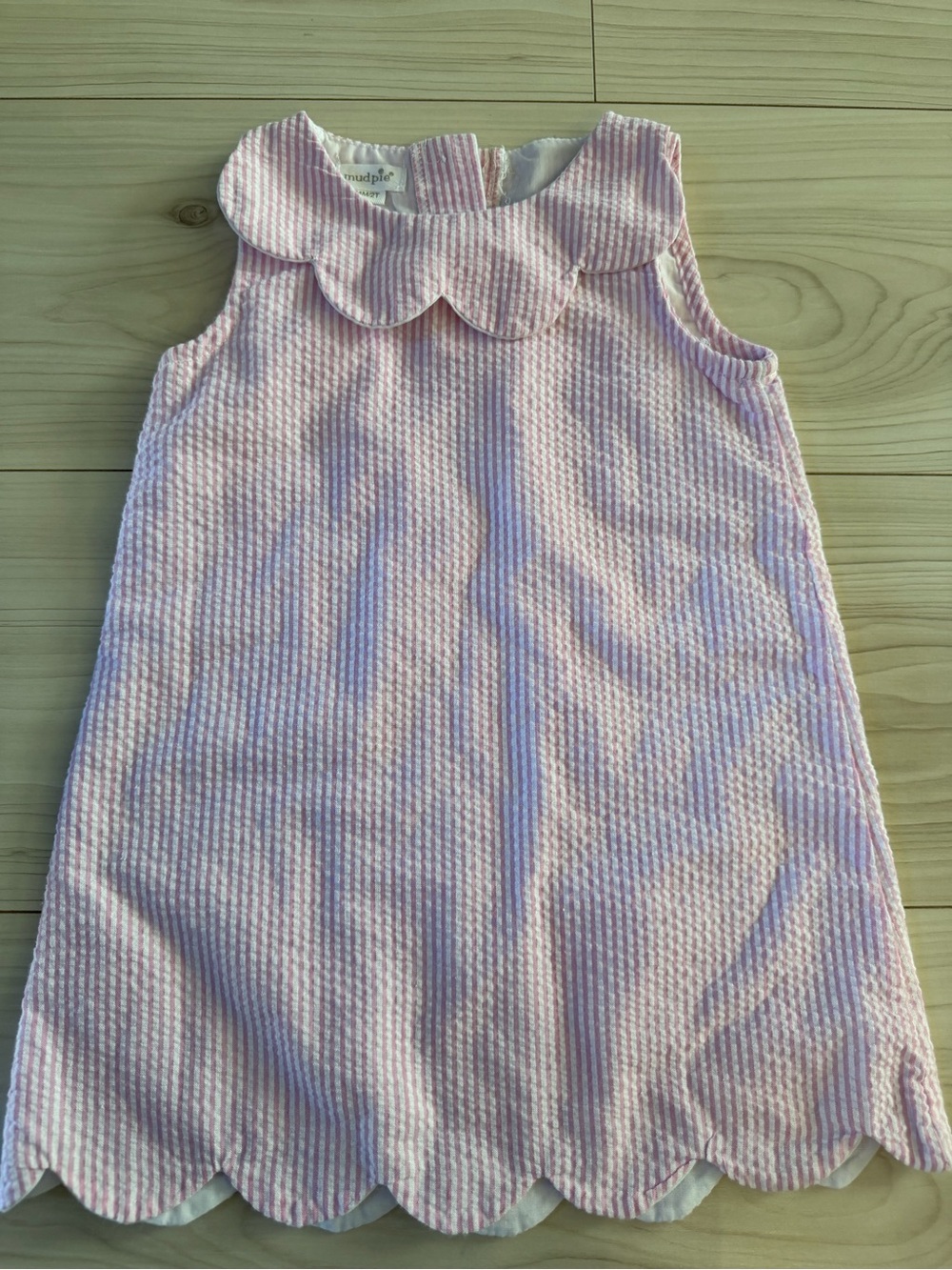 Mud Pie Pink Scallop Hem Seersucker Dress